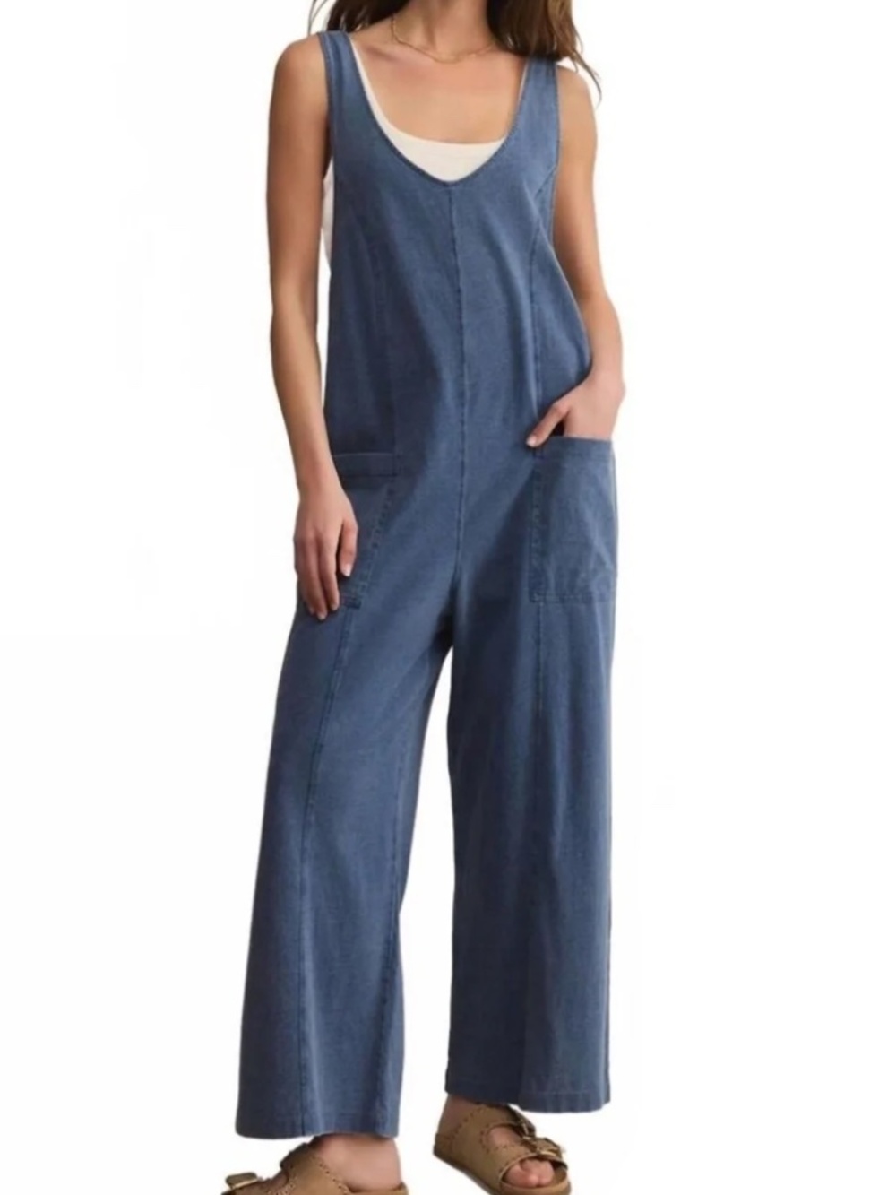 Z Supply Brasilia Jersey Denim Jumpsuit in Medium Denim NWT